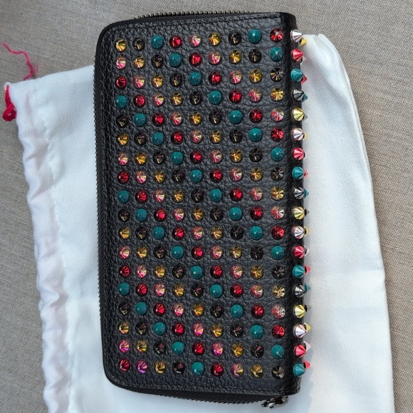 Christian Louboutin Rainbow Rock Stud Spiked Leather Wallet EUC - Picture 4 of 17